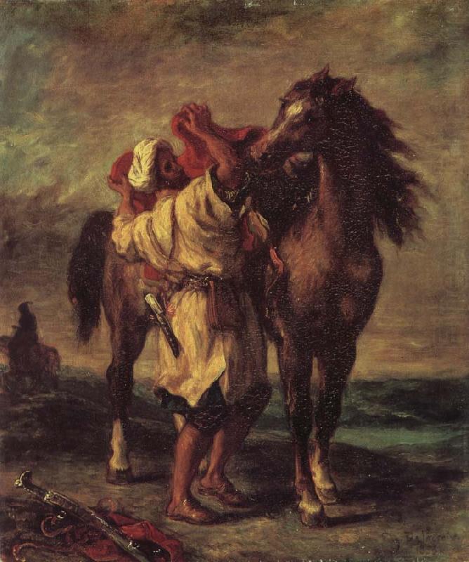Eugene Delacroix Moroccan in the Sattein of its horse china oil painting image